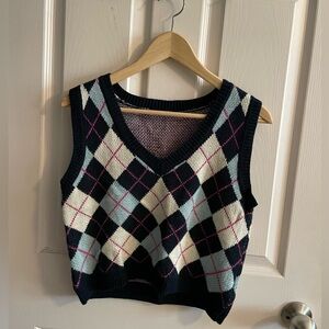 Cropped Colourful Argyle Sweatervest
